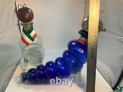 Blown Clear /Blue Glass Casta Worm Shaped Empty Pasion Tequila Decanter Bottle