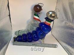Blown Clear /Blue Glass Casta Worm Shaped Empty Pasion Tequila Decanter Bottle