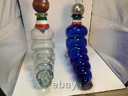 Blown Clear /Blue Glass Casta Worm Shaped Empty Pasion Tequila Decanter Bottle