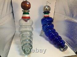 Blown Clear /Blue Glass Casta Worm Shaped Empty Pasion Tequila Decanter Bottle