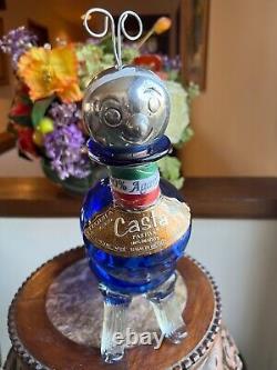 Blue Glass Casta Worm Shaped Empty Pasion Tequila Decanter Bottle