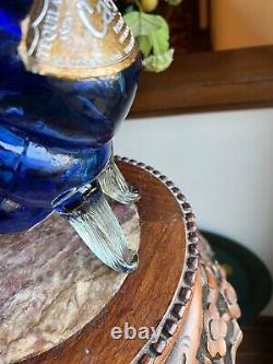 Blue Glass Casta Worm Shaped Empty Pasion Tequila Decanter Bottle