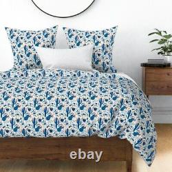 Blue Tequila Cactus Mexico Flower Florals Aztec Sateen Duvet Cover by Roostery