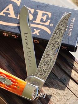 CASE XX USA 2026 TEQUILA SUNRISE ORANGE BONE TRAPPER KNIFE 6254 Custom Engraved