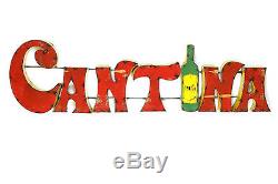 Cantina & Tequila Sign-Recycled Metal-Mexican Folk Art-Handmade-Restaurant Bar