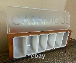 Casamigos Tequila Wood Condiment Dispenser Caddy 6 Tray Taco Bar Chilled Garnish