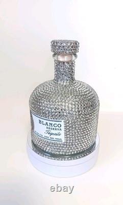 Cazul 100 Blanco Silver Rhinestone Bling Bedazzled 750m Empty Tequila Bottle