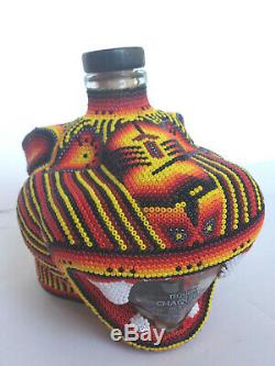 Chaquira Tequila 100% Agave jaguar EMPTY BOTTLE -Beaded in case EX. Cond