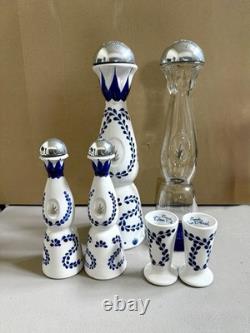 Clase Azul Collectible Liquor Bottles & Shot Glasses Blue White Ceramic Set