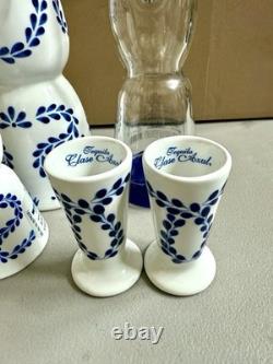 Clase Azul Collectible Liquor Bottles & Shot Glasses Blue White Ceramic Set