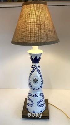 Clase Azul Reposado Tequila TABLE LAMP Package withBurlap Shade LED Bulb Wood Base