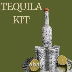 Colorful Mexican Artistry in Every Sip Hand-painted Tequila decanter & Shot
