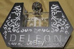 DELEON Reposado Tequila Bottle with Silver Skull & Display Stand, Sign with Light