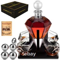 Diamond Whiskey Decanter Sets for Men with ChillBall &Tray, Whiskey Decanter