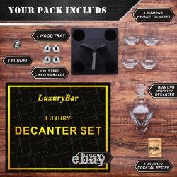 Diamond Whiskey Decanter Sets for Men with ChillBall &Tray, Whiskey Decanter