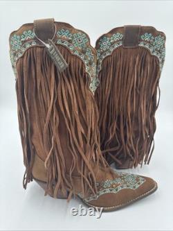 Dingo Tequila Fringe Southwest Sunrise Snip Toe Cowboy Womens Brown Sz 11M NIB