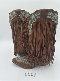 Dingo Tequila Fringe Southwest Sunrise Snip Toe Cowboy Womens Brown Sz 11M NIB