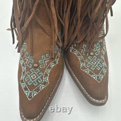 Dingo Tequila Fringe Southwest Sunrise Snip Toe Cowboy Womens Brown Sz 11M NIB