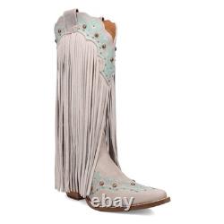 Dingo Tequila Fringe Southwest Sunrise Snip Toe Pull On Womens Off White Casual