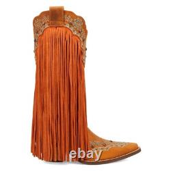 Dingo Tequila Fringe Southwest Sunrise Snip Toe Pull On Womens Orange Casual Bo