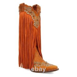 Dingo Tequila Fringe Southwest Sunrise Snip Toe Pull On Womens Orange Casual Bo