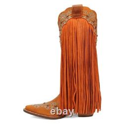 Dingo Tequila Fringe Southwest Sunrise Snip Toe Pull On Womens Orange Casual Bo