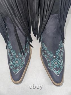 Dingo Tequila Fringe Southwest Sunrise Snip Toe Womens Black Casual Boot 11 M