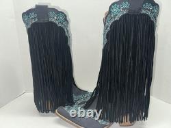 Dingo Tequila Fringe Southwest Sunrise Snip Toe Womens Black Casual Boot 11 M