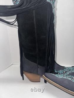 Dingo Tequila Fringe Southwest Sunrise Snip Toe Womens Black Casual Boot 11 M