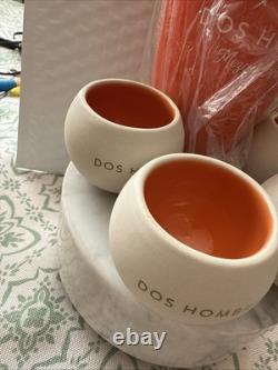 Dos Hombres tequila 4 Ceramic shot glass set Pitcher Mule Donkey Strainer Shots