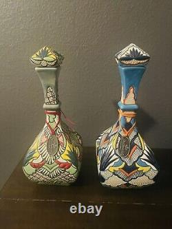 Dulce Amargura Tequila 2 Bottles Blue And Orange Empty Collectible Ceramic