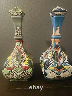 Dulce Amargura Tequila 2 Bottles Blue And Orange Empty Collectible Ceramic