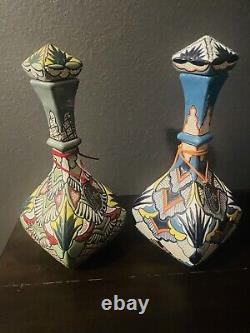 Dulce Amargura Tequila 2 Bottles Blue And Orange Empty Collectible Ceramic