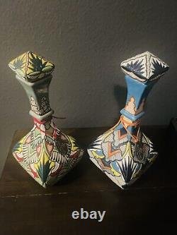 Dulce Amargura Tequila 2 Bottles Blue And Orange Empty Collectible Ceramic