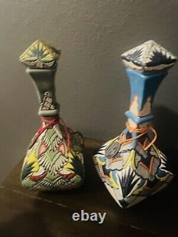 Dulce Amargura Tequila 2 Bottles Blue And Orange Empty Collectible Ceramic