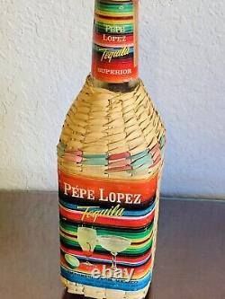 EXTREMELY RARE Vintage 1965 PÉPE LOPEZ Tequila Bottle Straw Cover Mexico Import