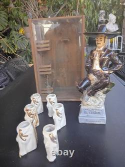 El Charro Gran Reserva Tequila Set with6 Gls 18k Gold Trim Empty In Wood Case