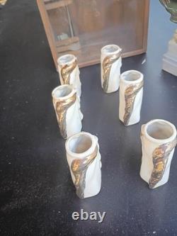 El Charro Gran Reserva Tequila Set with6 Gls 18k Gold Trim Empty In Wood Case