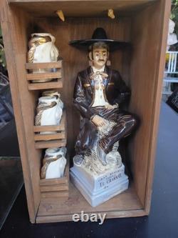 El Charro Gran Reserva Tequila Set with6 Gls 18k Gold Trim Empty In Wood Case
