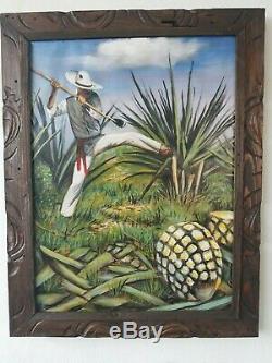 El Jimador Agave Farmer for mezcal sotol tequila Oil on Canvas Palomares PM58