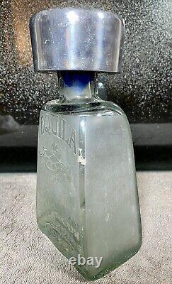 Empty Tequila Liquor Bottle Pewter Lid Engraved Sea Turtle Cancun Mexico 7.5H