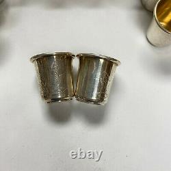 F937 Vintage Sterling Silver Carved Agave Mexican Tequila Shot Glass Set of 10