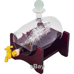 Glass Whiskey Dispenser Bourbon Barrel Decanter Liquor Vodka Scotch Tequila Wine