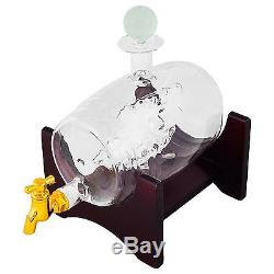 Glass Whiskey Dispenser Bourbon Barrel Decanter Liquor Vodka Scotch Tequila Wine