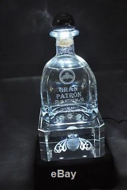 Gran Patron Platinum Tequila Light Up Laser Etched Crystal Back Bar Pedestal
