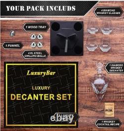 HEAVY DUTY Diamond Whiskey Decanter Sets with ChillBall & Tray WE SHIP OVERSEAS