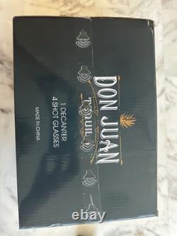 Hand-Painted Tequila Azteca Mexico Decanter Set 5-Piece Artisan Pottery Birds