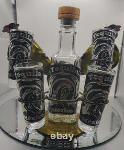 Handblown Mexican Shot Glass & Tequila Bar Set Horses Horseshoe Metal Cactus