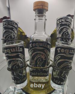 Handblown Mexican Shot Glass & Tequila Bar Set Horses Horseshoe Metal Cactus