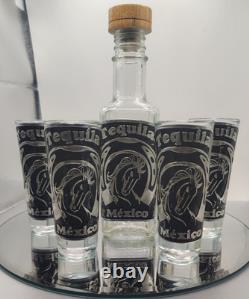 Handblown Mexican Shot Glass & Tequila Bar Set Horses Horseshoe Metal Cactus